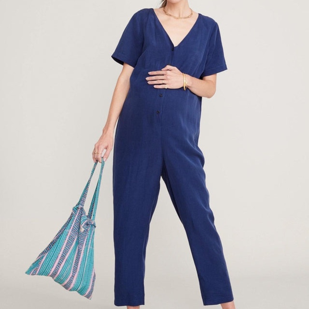 Hatch Deep Blue V-Neck Jumpsuit